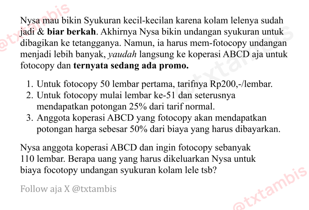 Soal tarif fotocopy